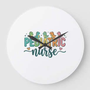 Pädiatrische Krankenschwester Dinosaurier Vintage  Große Wanduhr