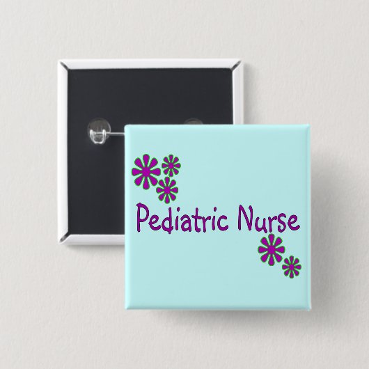 Pädiatrische Krankenschwester-lila Blumen Button (Vorne & Hinten)