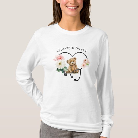Pädiatrische Krankenschwester Teddy Bear Stethosko T-Shirt (Vorderseite)