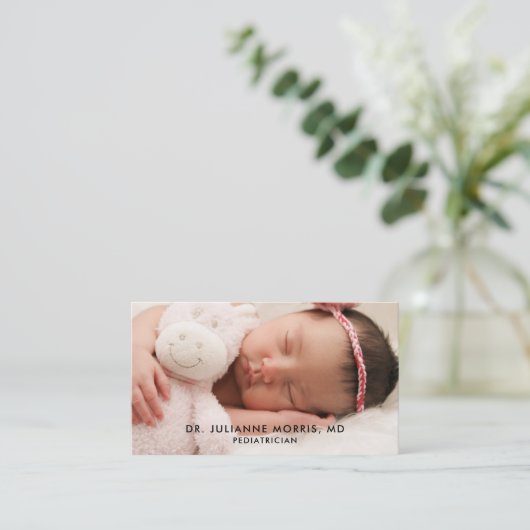 Pädiatrische Sleeping Baby Foto Business Card Visitenkarte (Stehend Vorderseite)