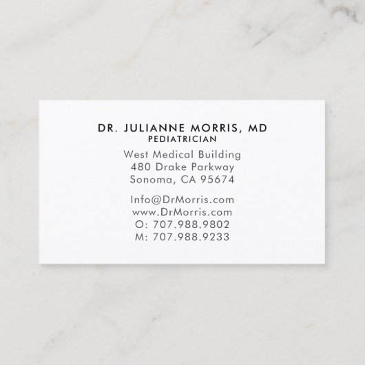 Pädiatrische Sleeping Baby Foto Business Card Visitenkarte (Rückseite)