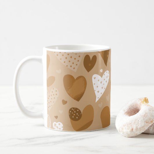 Padrão de corações em tons de marrom. kaffeetasse (Mit Donut)
