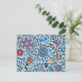 Padrão de flores e passaros postkarte (Stehend Vorderseite)