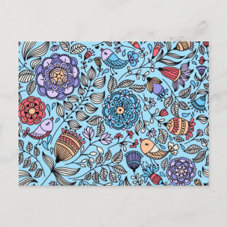 Padrão de flores e passaros postkarte