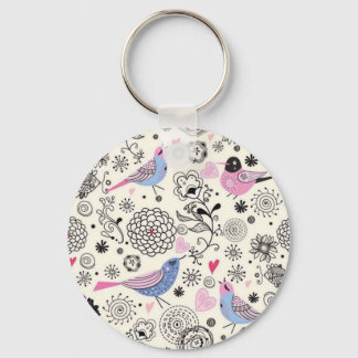 Padrão de flores e passaros schlüsselanhänger