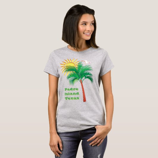 Padre Island Texas Palm Tree, Seagull und Sun T-Shirt (Vorne ganz)