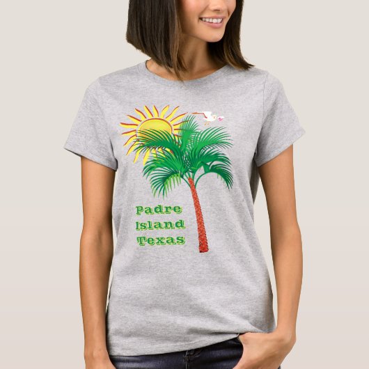 Padre Island Texas Palm Tree, Seagull und Sun T-Shirt (Vorderseite)