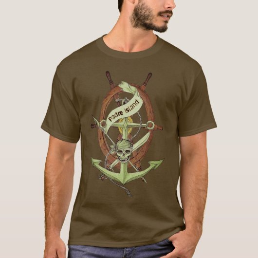 Padre Island Texas Pirate Skull und Anchor T-Shirt (Vorderseite)