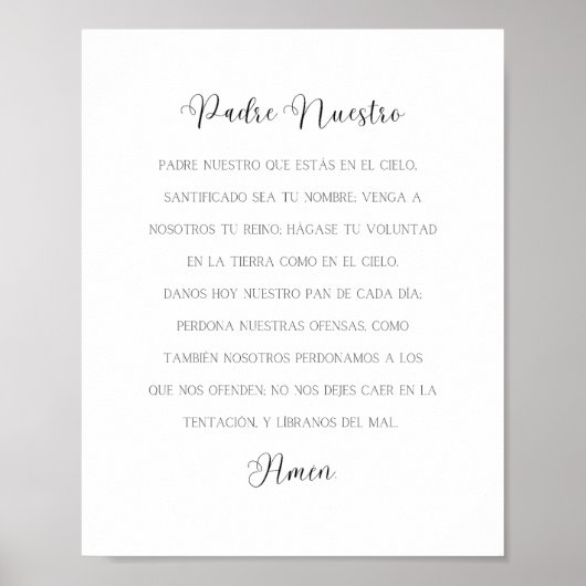 Padre Nuestro Spanisches Gebet Poster (Vorne)