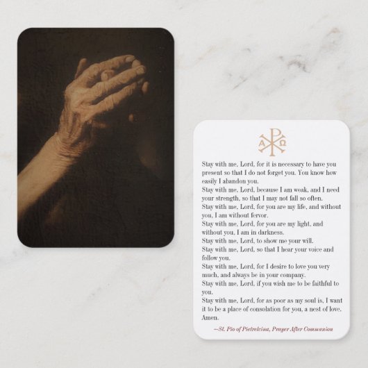 Padre Pio Gebet nach Kommunalgebet-Karte Visitenkarte (Vorne/Hinten)