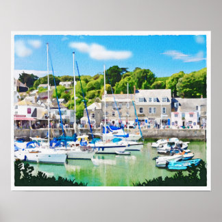 Padstow Hafen in Cornwall UK, Aquarell. Poster