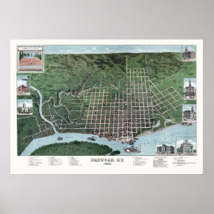 Paducah, panoramische Karte KY - 1889 Poster