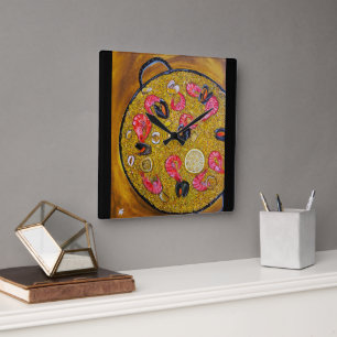 Paella De Marisco Gemälde von Alfred Fox Quadratische Wanduhr