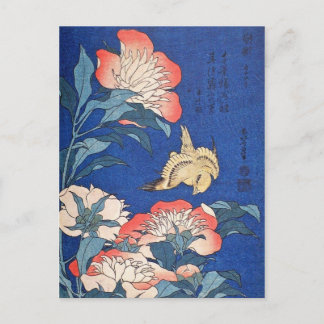 Paeonia Lactiflora und atlantischer Kanarienvogel Postkarte