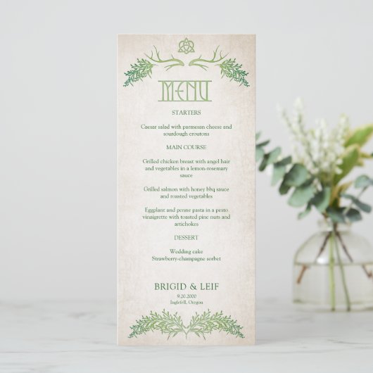 Pagan Celtic Antlers Wedding Menu (Stehend Vorderseite)