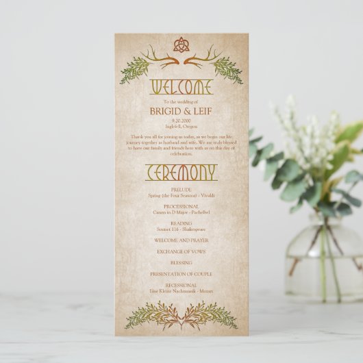 Pagan Celtic Antlers Wedding Program (Stehend Vorderseite)