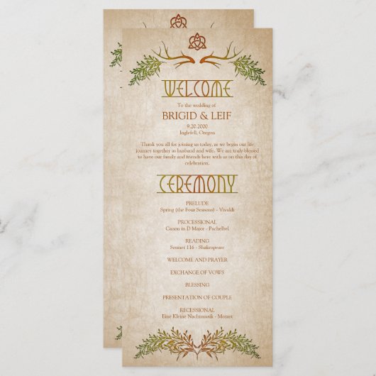 Pagan Celtic Antlers Wedding Program (Vorne/Hinten)