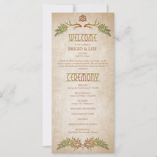 Pagan Celtic Antlers Wedding Program (Vorderseite)