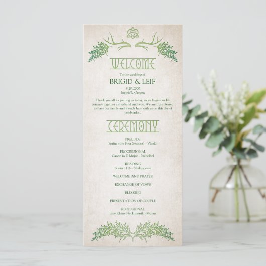 Pagan Celtic Antlers Wedding Program (Stehend Vorderseite)