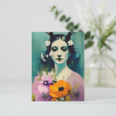 Pagan-Frauen Malerei Rosa Orange-Blume Postkarte (Stehend Vorderseite)