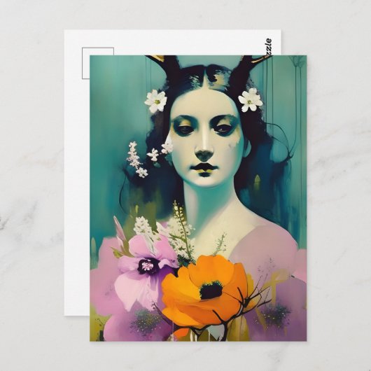 Pagan-Frauen Malerei Rosa Orange-Blume Postkarte (Vorne/Hinten)