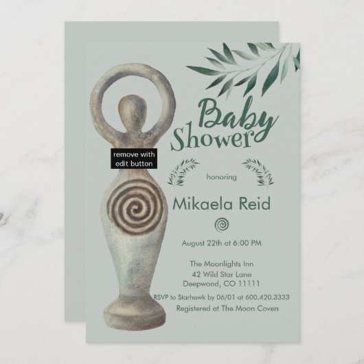 Pagan Mutter Göttin mit Blätter Kinderdusche Einladung (Vorne/Hinten)