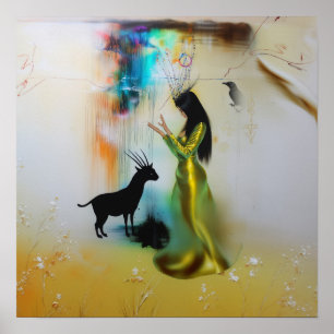 Pagan Priestess Raven Witchy AI Art Matt Value Poster