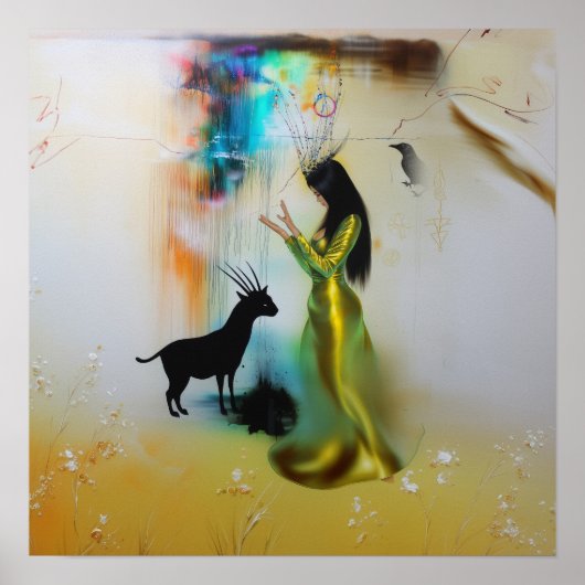 Pagan Priestess Raven Witchy AI Art Matt Value Poster (Vorne)