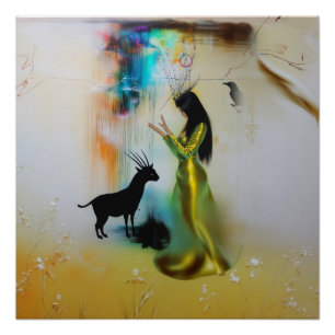 Pagan Priestess Raven Witchy AI Art Semi Gloss Poster
