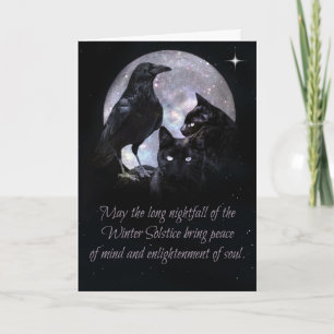 Pagan Wicca Winter Solstice Raven und Katzen Karte