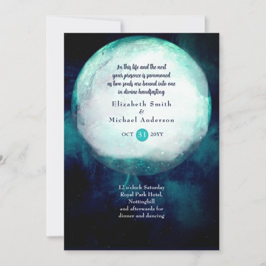 Pagan Wiccan Aquamarin Moon Gothic Handfastinglade Einladung (Vorderseite)