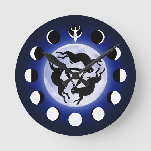 Pagan's Moon Goddess, Tinner's Rabbit Runde Wanduhr (Vorderseite)