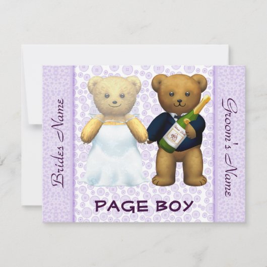 Page Boy - Teddy Bears lilac Wedite Einladung (Vorderseite)
