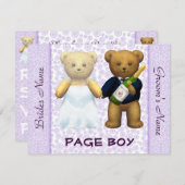 Page Boy - Teddy Bears lilac Wedite Einladung (Vorne/Hinten)