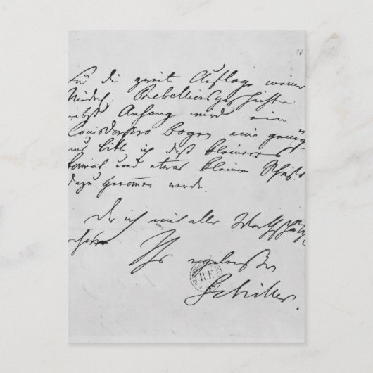 Page of text with his signature postkarte (Vorderseite)