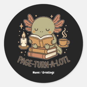 Page-Turn-a-Lotl Süßes Lesendes Axolotl Kuschel Bu Runder Aufkleber