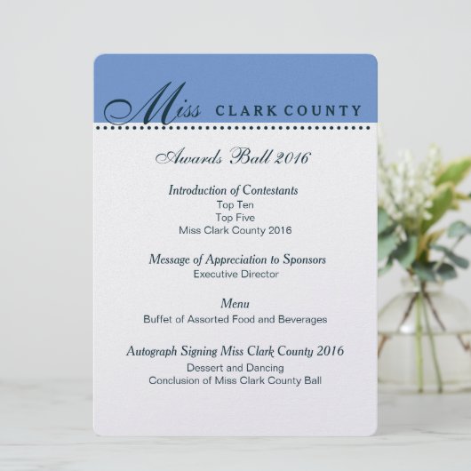 Pageant Awards Ball Programm in Champagne (Stehend Vorderseite)