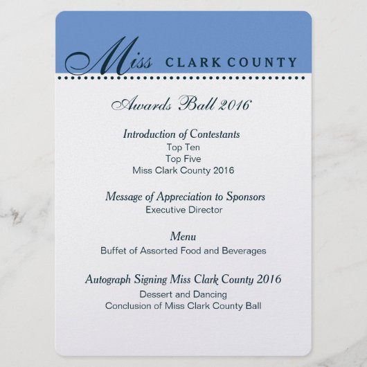 Pageant Awards Ball Programm in Champagne (Vorderseite)