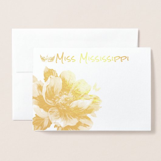 Pageant Crown & Magnolia Gold Foil Danke Karte (Vorderseite mit Umschlag)
