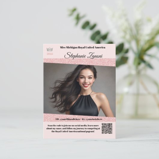 Pageant Promo Autogrammkarte | QR-Code Postkarte (Stehend Vorderseite)