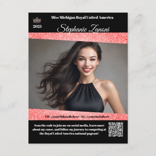 Pageant Promo Autogrammkarte | QR-Code Postkarte (Vorderseite)