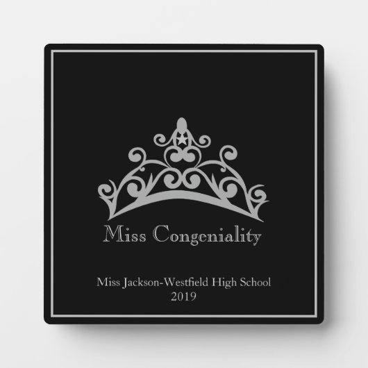 Pageant SLVR Tiara Crown Miss Congeniality Plaque Fotoplatte (Vorderseite)
