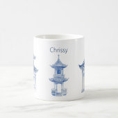 Pagoda Chinoiserie Tasse Blau und Weißer Kaffee (Mittel)