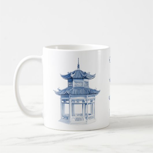 Pagoda Chinoiserie Tasse Blau und Weißer Kaffee (Links)