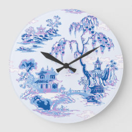 Pagoda Garden in Blue and Purple Große Wanduhr