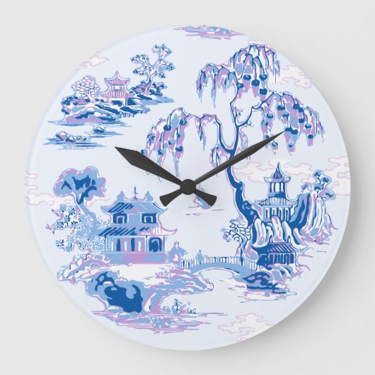 Pagoda Garden in Blue and Purple Große Wanduhr (Vorderseite)