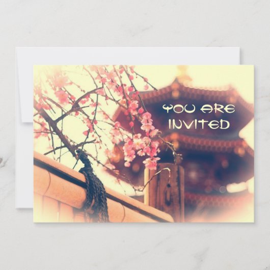 Pagoda Plum Blüten Bambuszaun Frühjahr Einladung (Vorderseite)