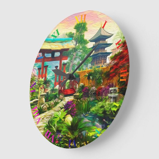 Pagoda Sakura und Wasserfall Große Wanduhr (Winkel)