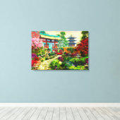 Pagoda Sakura und Wasserfall Leinwanddruck (Insitu (Holzboden))