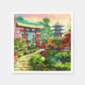 Pagoda Sakura und Wasserfall Serviette (Vorderseite)